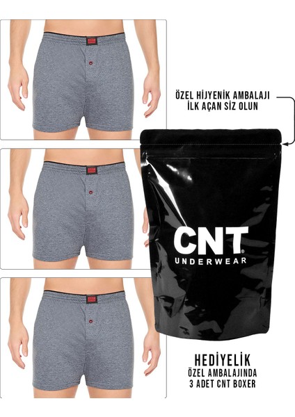 Erkek 3'lü Premium Paket Penye Düğmeli Boxer