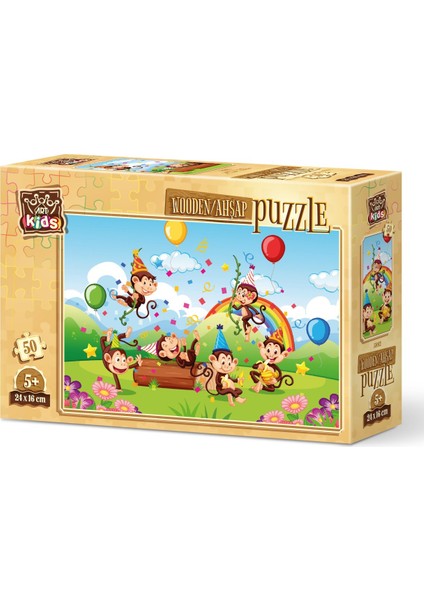 Art Kids Maymunlar Partisi 50 Parça Ahşap Puzzle