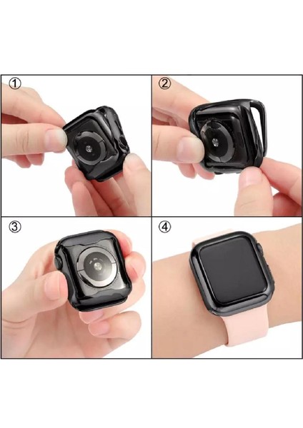 Apple Watch Uyumlu Siyah Yumuşak Silikon Önü Kapalı 38 mm 360 Tam Koruma Siyah