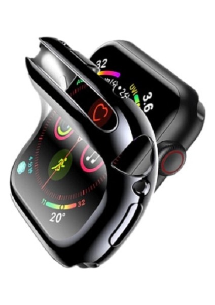 Apple Watch Uyumlu Siyah Yumuşak Silikon Önü Kapalı 38 mm 360 Tam Koruma Siyah