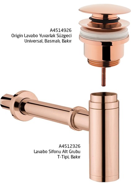 Vitra Origin Lavabo Sifonu Ve Süzgeç Seti, Bakır