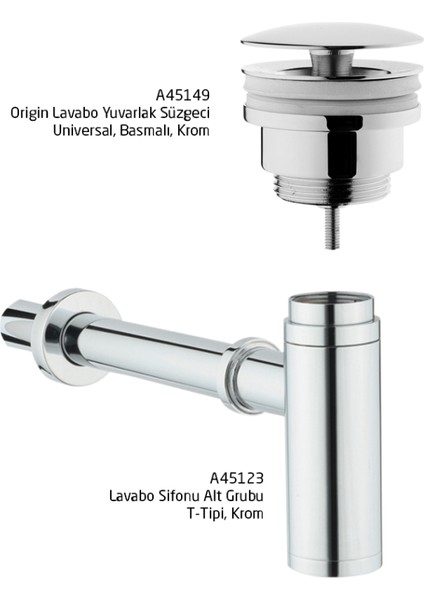 Vitra Origin Lavabo Sifonu Ve Süzgeç Seti, Krom