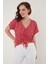 Çiçek Desenli Önü Büzgülü V Yaka Crop Bluz Bayan Bluz 5864486Y4 2