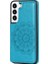 Çizilmeye Dayanıklı Pu Deri Kaplamalı Tpu Telefon Kılıfı Baskılı Mandala Çiçek Telefon Kılıf Galaxy S22 Ultra - Mavi (Yurt Dışından) 3
