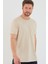 Bej Basic Erkek Bisiklet Yaka Long Fit Eteği Biyeli T-Shirt 1