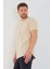 Bej Basic Erkek Bisiklet Yaka Long Fit Eteği Biyeli T-Shirt 3