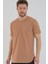 Kahverengi Basic Erkek Bisiklet Yaka Long Fit Eteği Biyeli T-Shirt 1