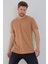 Kahverengi Basic Erkek Bisiklet Yaka Long Fit Eteği Biyeli T-Shirt 3