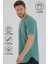 Su Yeşili Basic Erkek Bisiklet Yaka Long Fit Eteği Biyeli T-Shirt 4