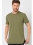 Haki Basic Erkek Bisiklet Yaka Long Fit Eteği Biyeli T-Shirt 1