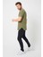 Haki Basic Erkek Bisiklet Yaka Long Fit Eteği Biyeli T-Shirt 3