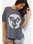 Kadın Baskılı Oversize T-Shirt Antrasit 1