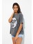 Kadın Baskılı Oversize T-Shirt Antrasit 4