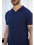 Saks/siyah Kuşgözü Desenli Polo Yaka Erkek Triko T-Shirt 2