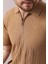 Camel Polo Yaka Fermuarlı Erkek Pamuk Triko T-Shirt 3