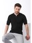 Siyah Polo Yaka Fermuarlı Erkek Pamuk Triko T-Shirt 1