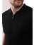 Siyah Polo Yaka Fermuarlı Erkek Pamuk Triko T-Shirt 3