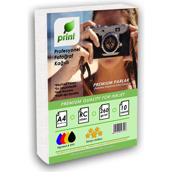 Print Epson Yazıcılar Için A4 Premium Parlak Fotoğraf Kağıdı 260GR 10 Yaprak