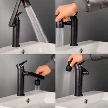 LaMiaSeta Şpress Siyah Lavabo Bataryası Fonksiyonlu Kafalı Esnek Borulu 360 Derece