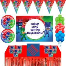 Parti Furyası Pj Mask Doğum Günü Konsepti 24 Kişilik 70X100 cm  Afişli Pijamaskeliler Doğum Günü Seti Masa Etekli