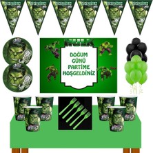 Parti Furyası Hulk Doğum Günü Konsepti 24 Kişilik 70X100 cm Afişli Hulk Parti Süsleri Hulk Parti Konsepti