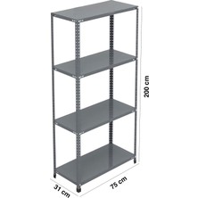 Uzman Grup Raf Sistemleri 4 Raflı 2 Metre 31X75 Çelik Raf - Depo Rafı - Kiler Rafı - Arşiv Rafı - Dosya Rafı