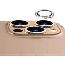 Gritty Apple iPhone 13 Pro Max Uyumlu Gold Taşlı Temperli Cam Kamera Lens Koruyucu