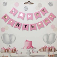 Patladı Gitti Pembe Zemin Happy Birthday Gümüş Banner