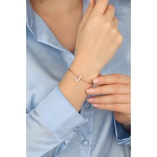 Lia Berto Rose Taşlı J Harf Zincirli 925 Ayar Gümüş Bileklik