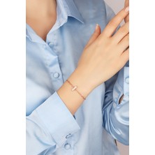 Lia Berto Rose Taşlı I Harf Zincirli 925 Ayar Gümüş Bileklik