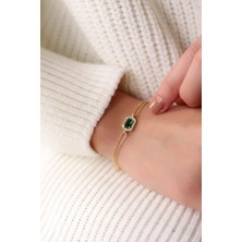 Lia Berto Altın Kaplama Zümrüt Baget Taşlı 925 Ayar Gümüş Bileklik