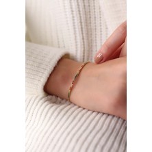 Lia Berto Altın Kaplama 1.5mm Renkli Taşlı Su Yolu 925 Ayar Gümüş Bileklik