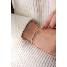 Lia Berto Altın Kaplama Kilitli Su Yolu Ataş Zincirli 925 Ayar Gümüş Bilekik