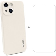 Enkay Apple iPhone 13 Için Sıvı Silikon Telefon Kılıfı + 0.26MM 9h 2.5d Temperli Cam Ekran Koruyucu - Bej (Yurt Dışından)