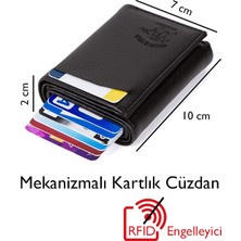 Adelina Erkek Siyah Deri Mekanizmalı Otomatik Kızaklı Kartlık Cüzdan (7CMX10CM)