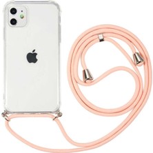 Tria Iphone 11 6.1 Inç Uyumlu Boyundan Askılı Şeffaf Darbe Emici Silikon Telefon Kılıfı Pembe Ipli