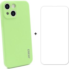 Enkay iPhone 13 Mini Için Çizilmez Sıvı Silikon Telefon Kılıfı + Sert 0.26MM 9h 2.5d Temperli Cam Ekran Koruyucu - Açık Yeşil (Yurt Dışından)