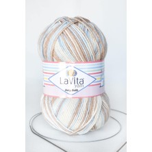 Lavita Yarn Baby Batik 5'li Paket El Örgü Ipi Taka Yarn (BY02-MAVI, Kahve)