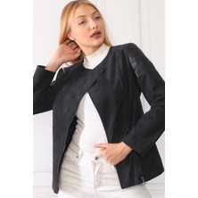 Dewberry Z6615 Dewberry Kadın Derili Süet Mont-Koyu Siyah