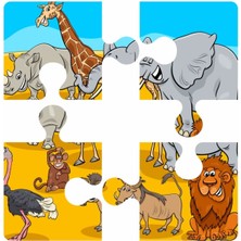 Lipyos Fil, Aslan, Zürafa, Maymun Sevimli Hayvanlar 4 Parça Yapboz Ilk Puzzle, Kolay Puzzle