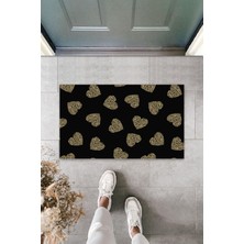 Silkcoat Home İç ve Dış Mekan Siyah Kapı Önü Paspası Leopar Kalp Desen Paspas