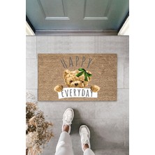 Silkcoat Home İç ve Dış Mekan Kahve Renk Kapı Önü Paspası Happy Everday Ayıcık Desen Paspas