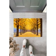 Silkcoat Home Çok Amaçlı Dijital Dökülen Yapraklar  Sarı Kapı Paspası Dış Mekan Paspas