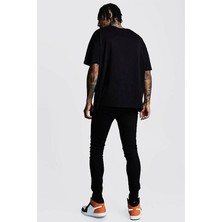 Trendseninle Erkek Siyah Oversize T-Shirt Just Rick It Baskılı Tişört