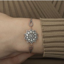 925 Gümüş Çiçek Desen Elmas Montür 925 Ayar Gümüş Bileklik