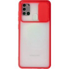 Zipax Samsung Galaxy A21S Kılıf Palm Buzlu Kamera Sürgülü Silikon - Kırmızı