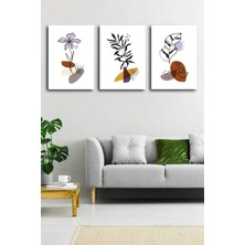 Gift Pack Soyut Çiçekler Modern Minimal  Kanvas Tablosu 3'lü Canvas Tablo Seti