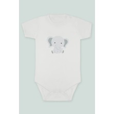 Tuğba Baby Sevimli Hayvanlar 3 Fil Baskılı Bebek Body Zıbın Kısa Kollu Çıt Çıtlı Badi %100 Pamuk