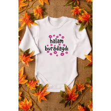 Tuğba Baby Halam Buradaydı Yazılı Öpücük Baskılı Bebek Body %100 Pamuklu Beyaz Badi Zıbın 8122