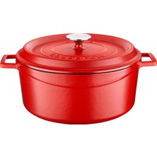 Lava Döküm Demir Spring Yuvarlak Tencere Trendy Kapak Mat Kırmızı (Ø) 28 cm